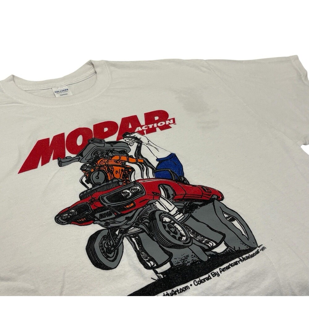 VTG Mopar Action Graphic Cartoon Car T-Shirt Unisex XL White 90s Distressed